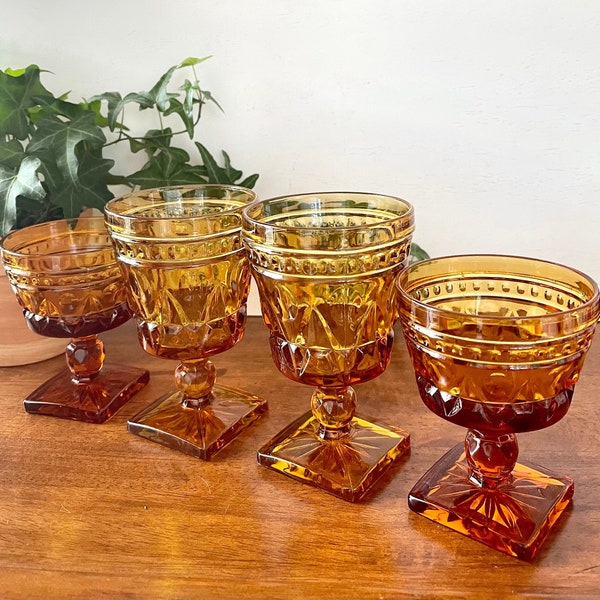 4 Mismatched  Indiana Colony Lane Amber Glass - Wine Glasses and Dessert Bowls - Vintage Wine Glasses- Vintage Amber Glass Bowls