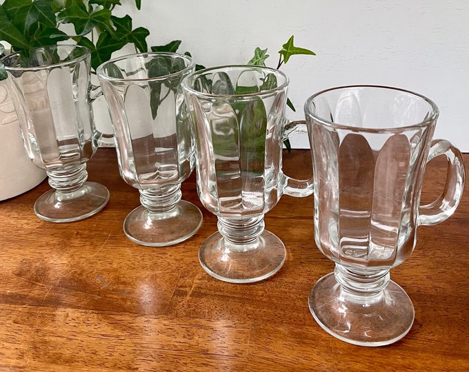4 Libbey Milan Irish Coffee Mugs Vintage Clear Glass Mugs Pedestal