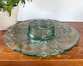 Indiana Glass Green Glass Chip & Dip In The Madeira Raised Fruit Pattern - Embossed Green Glass Platter