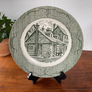 Currier and Ives Green Transferware Plates: Charles Dickens, Set of 4