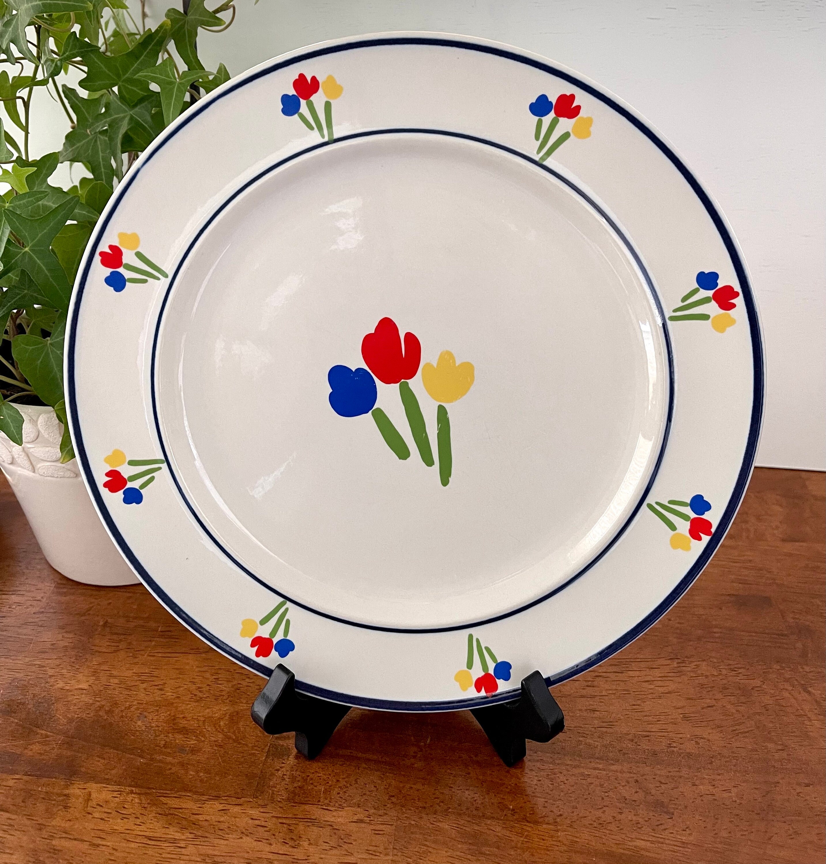 MTV YORAPS 皿 Vintage Newcore Stoneware Dinner Plates: Paradise Tulip Pattern