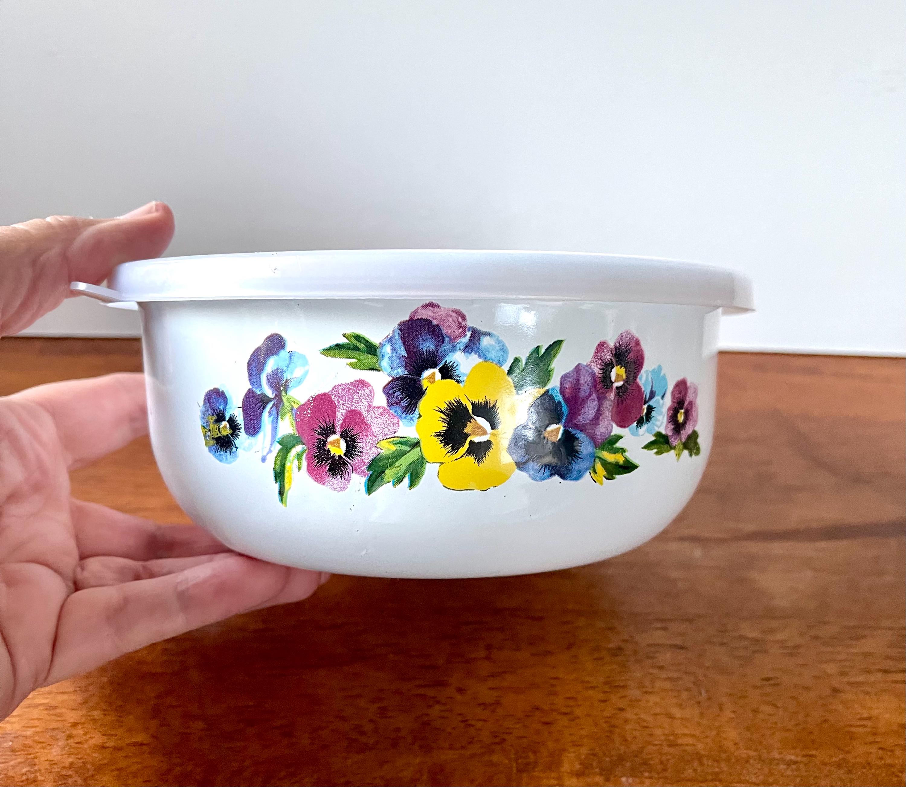 Vintage GMI Enamel Pansies Small Bowl With Lid - Etsy