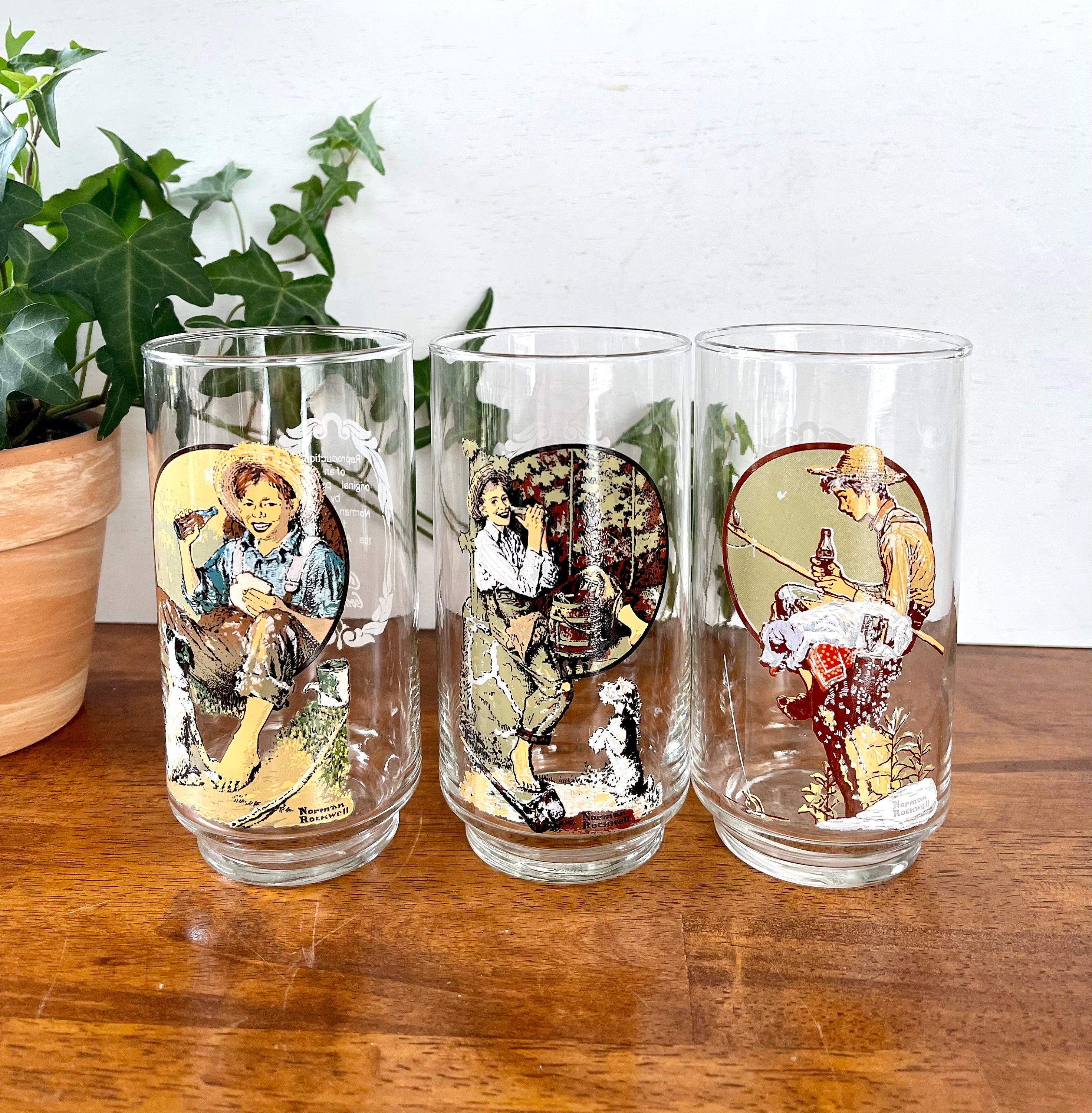 Vintage Coca-cola Glasses: Norman Rockwell Painting Reproductions