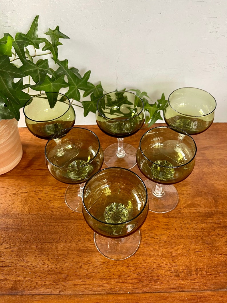 6 Green Cordial Twisted Stem Crystal Glasses Green Stemmed Etsy
