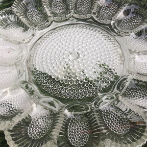Deviled Egg Scalloped Edges Round Plate in Clear Hobnail Design  by Indiana Glass