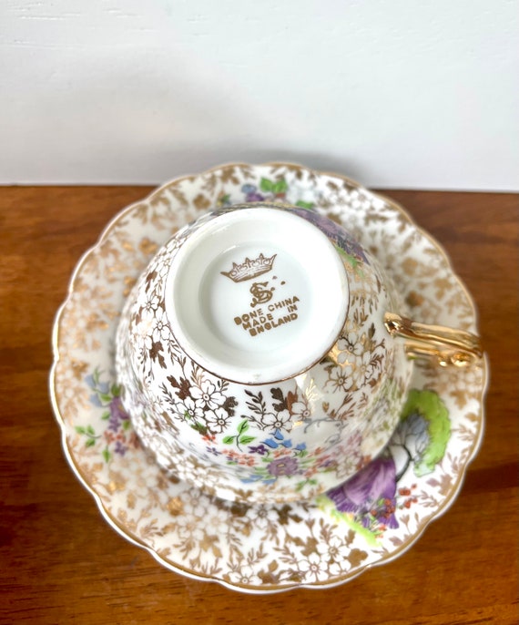 LS England Bone China Tea Cup and Saucer: Crinoline Lavender Lady