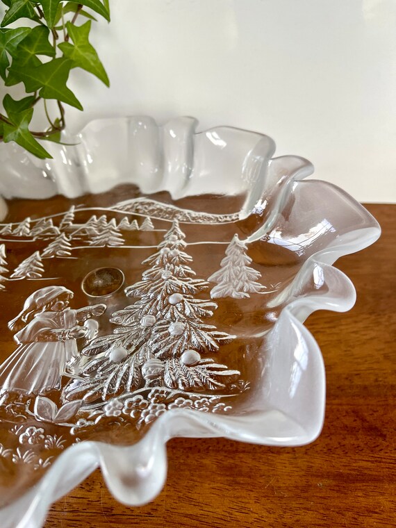 Vintage Mikasa Crystal Bon Bon Plate: Christmas Story Pedestal