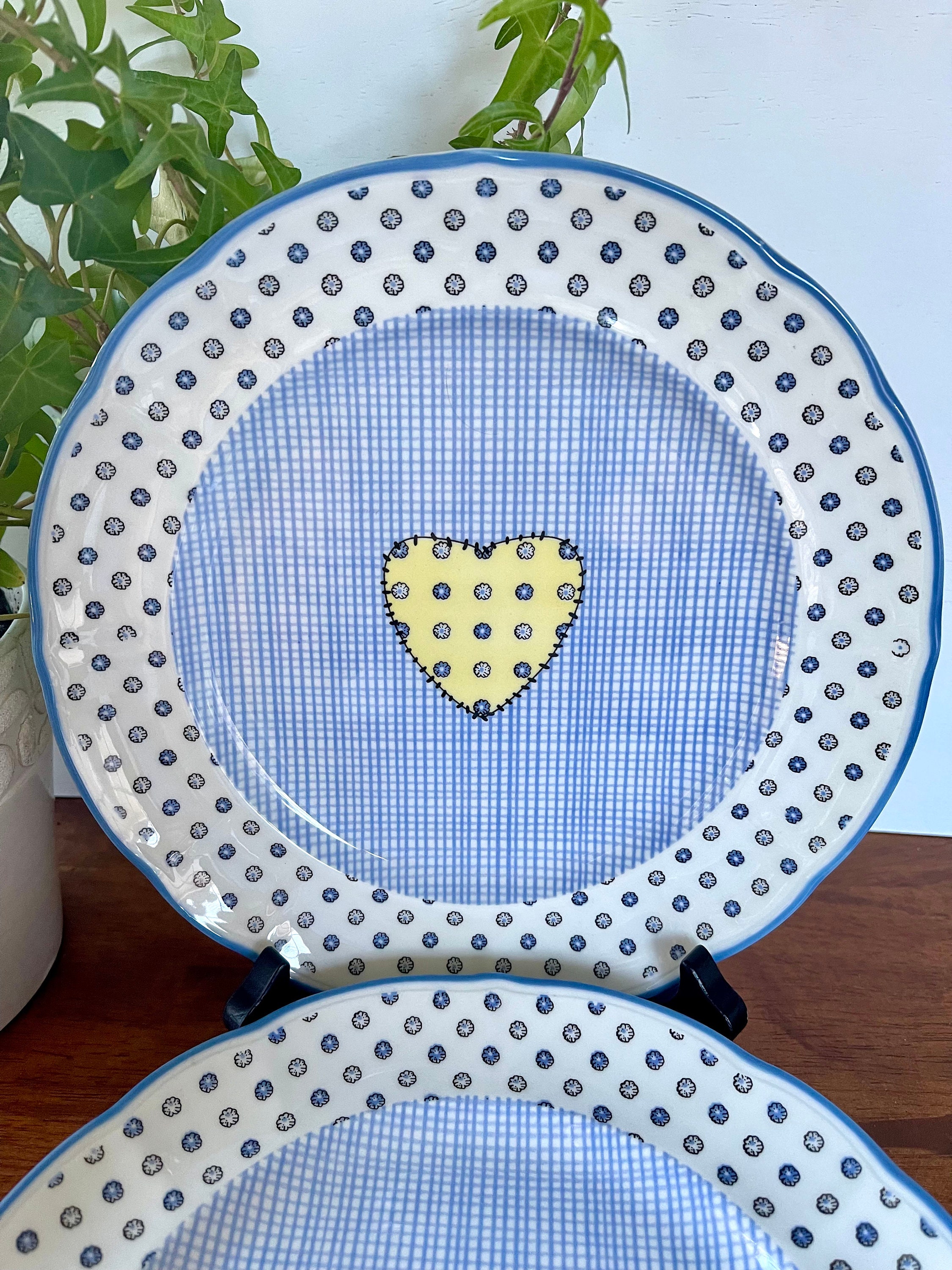 Set of 4 Richard Ginori Heart Salad Plates 8 1/2” Blue Burlap