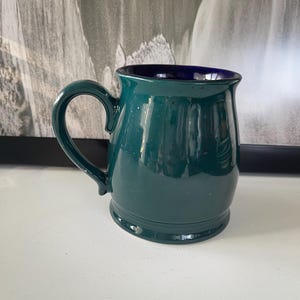 Speckled Forest Green Stoneware Coffee Mug - Midnight Blue Interior