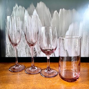 Pink Libbey Champagne Flutes/HighBall Glass/Wine Glass, Vintage Mismatched Pink Glasses