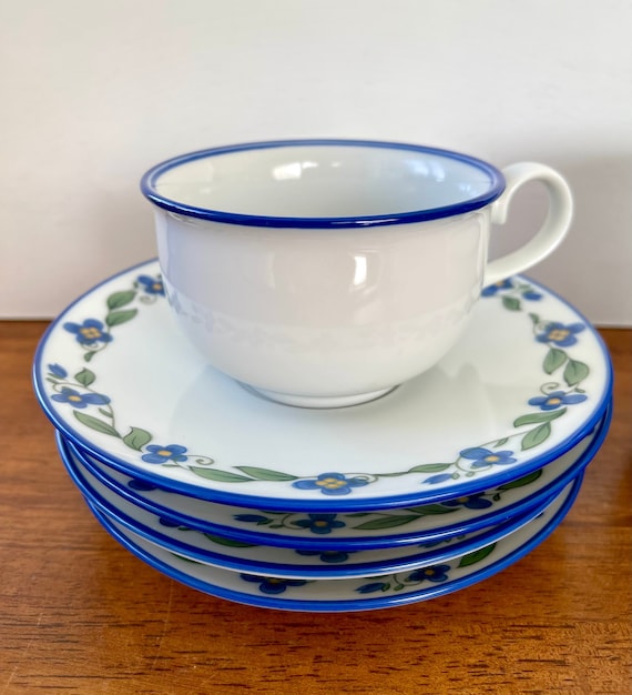 英国ビンテージ ダッチェス ブルーフラワーカップ＆ソーサー5客セット GENEVIEVEシリーズ Dansk Provence Cups and Saucers Set: Blue Wildflower Dinnerware