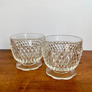 2 Vintage Indiana Glass Diamond Point Glass Sugar Bowl with a Scalloped, Dessert Glass, Candy Dish