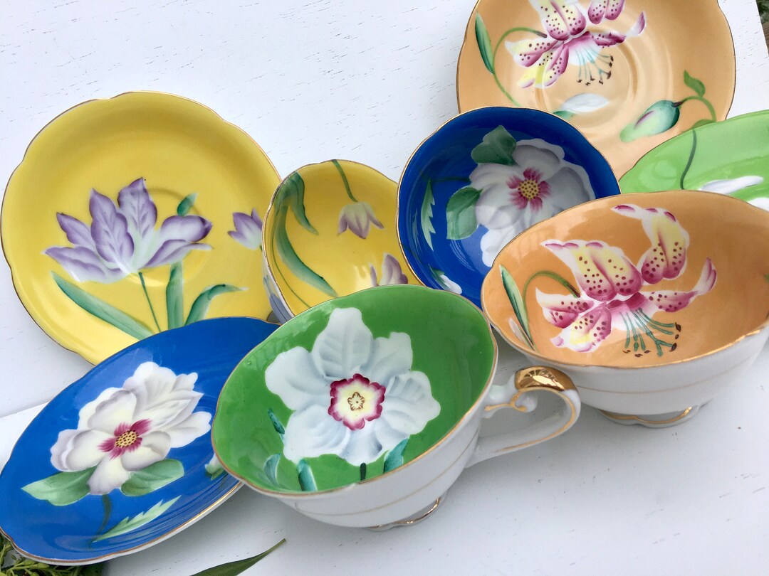 Merit China Hand Painted Tea Cups With Saucers Set of 4 Made in