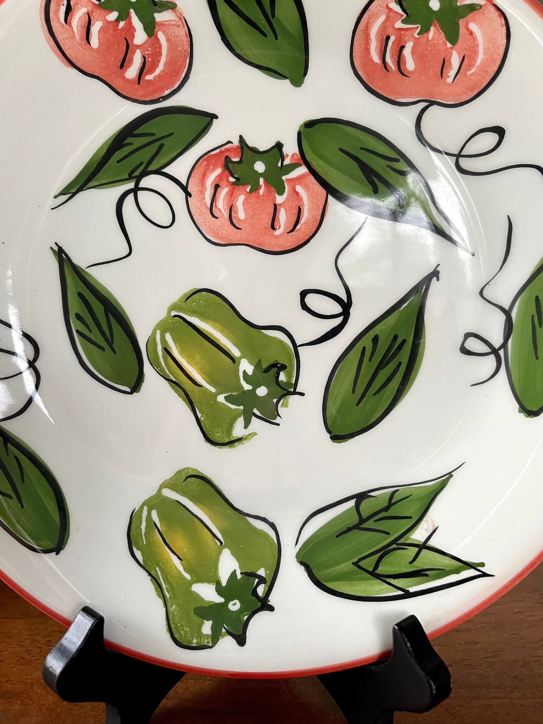 イタリヤ野菜手描き皿セット８枚　Lot of eight Made in Italy Salad plates Vegetable Hand Painted 8 il_fullxfull.5454563228_hpoj.jpg