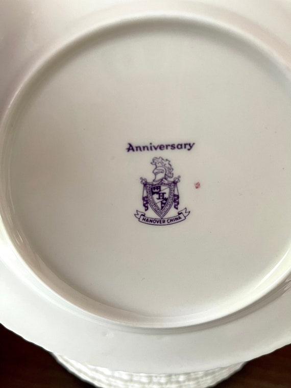 Vintage Hanover China Dinner Plates: Pink Roses, Platinum Trim