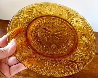 Indiana Tiara Indiana Amber Sandwich Glass 8 1/4” Set of 4