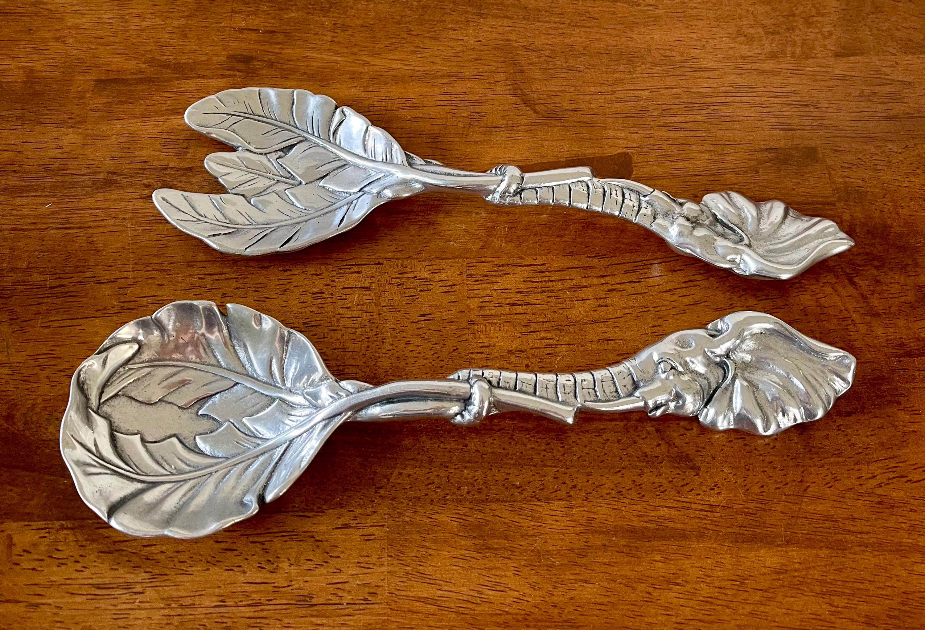 Arthur Court 2002 Aluminum Elephant Head Palm Leaf Salad Serving