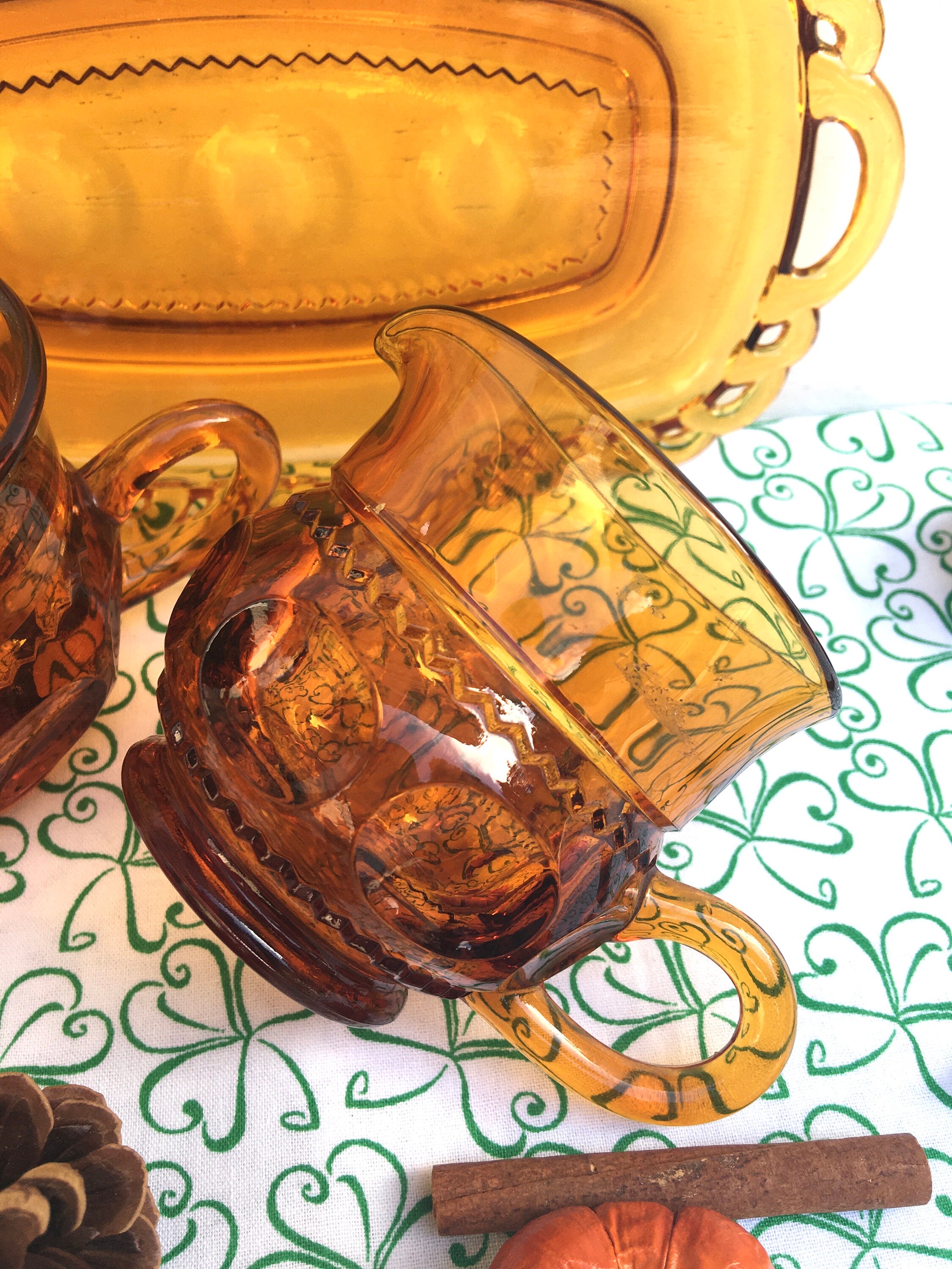 1960s Indiana Amber Glass Sugar Bowl Creamer and Tray Kings Etsy