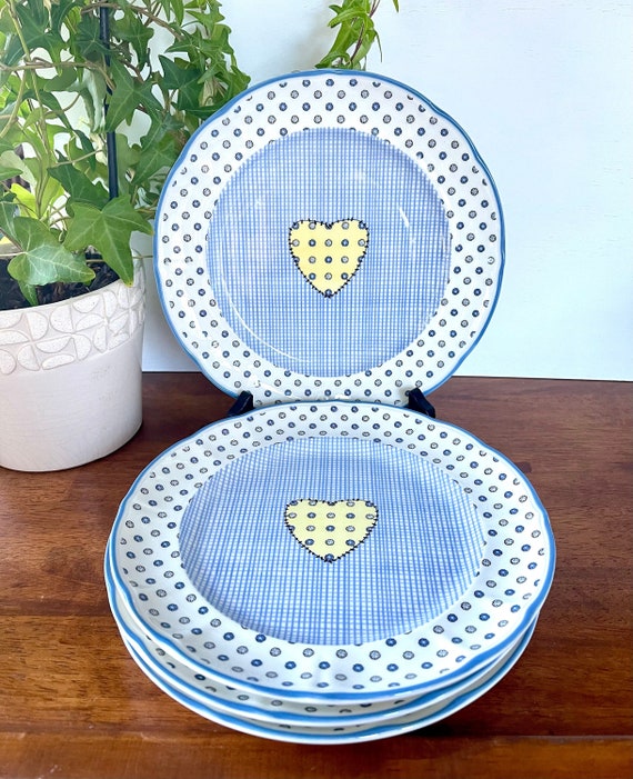 Set of 4 Richard Ginori Heart Salad Plates 8 1/2” Blue Burlap