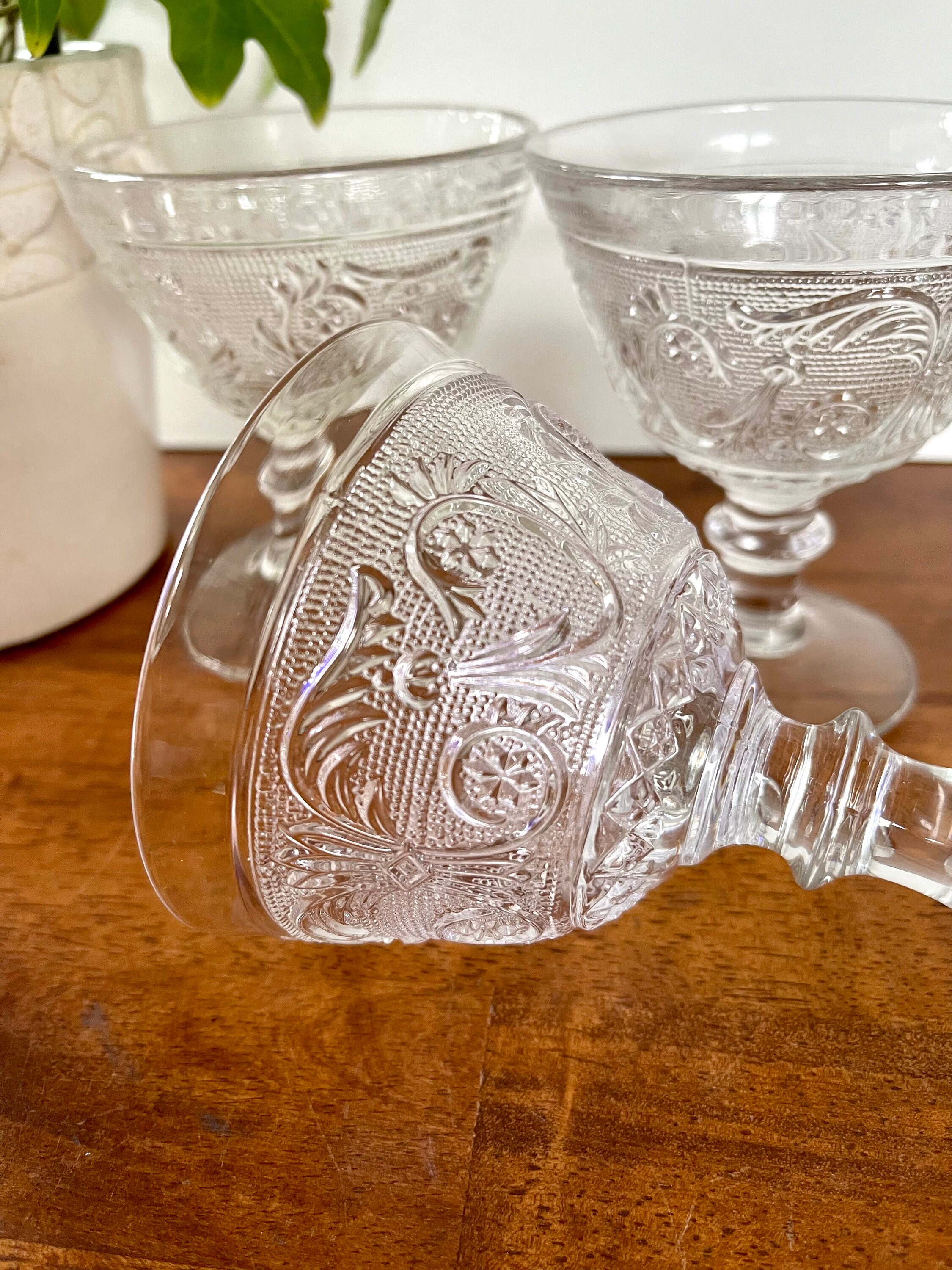 Vintage Duncan & Miller Sandwich Glass Dessert Set: Embossed 