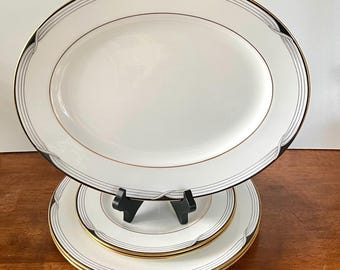 Lenox Erica Bone China Platter and Plates: Gold Border Collectible USA