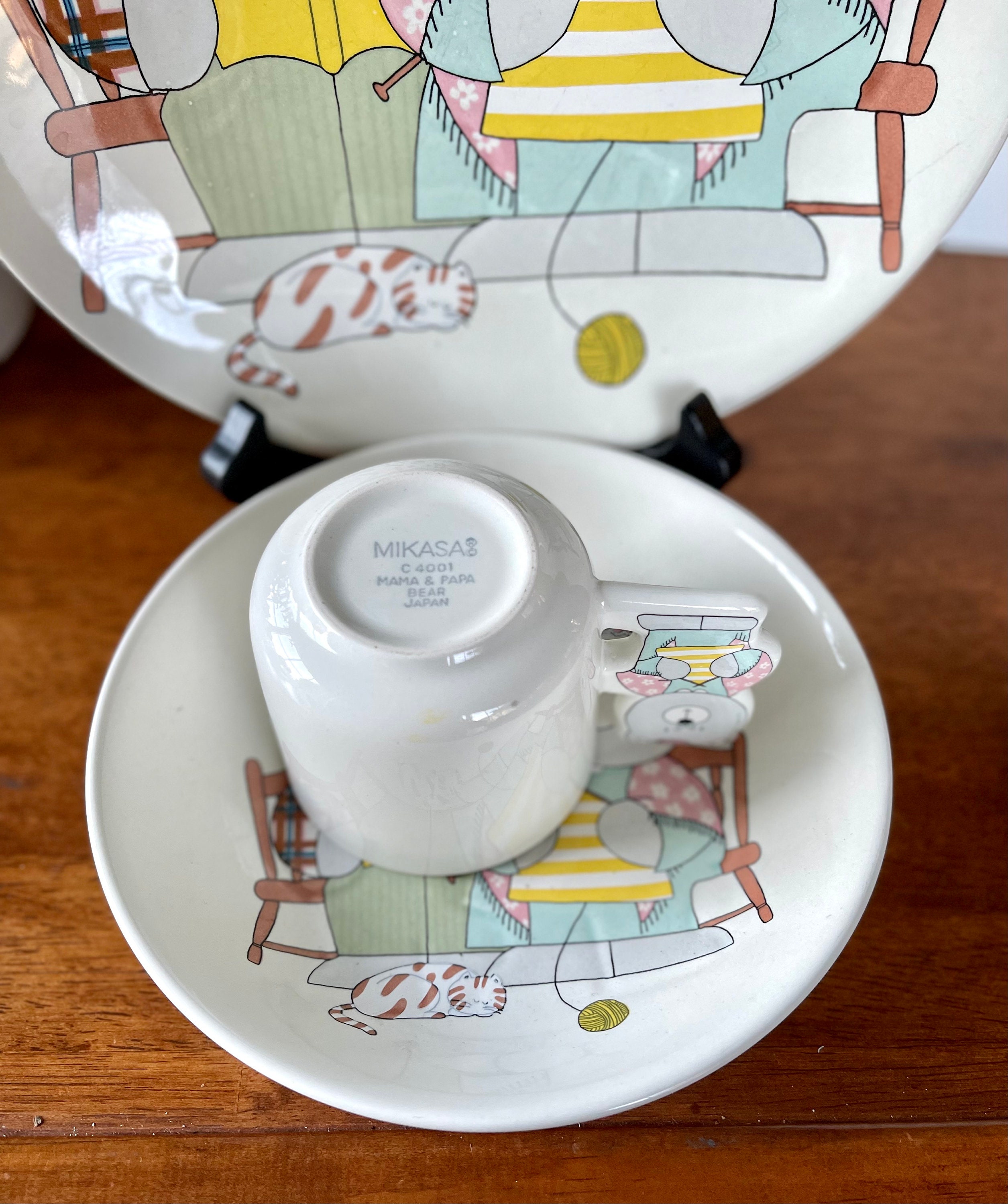 Vintage MIKASA Mama and Papa Bear Dish Set: Ceramic Plate, Bowl