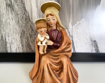 Vintage Virgin Mary, Blessed Mother With Baby Jesus Rotating Music