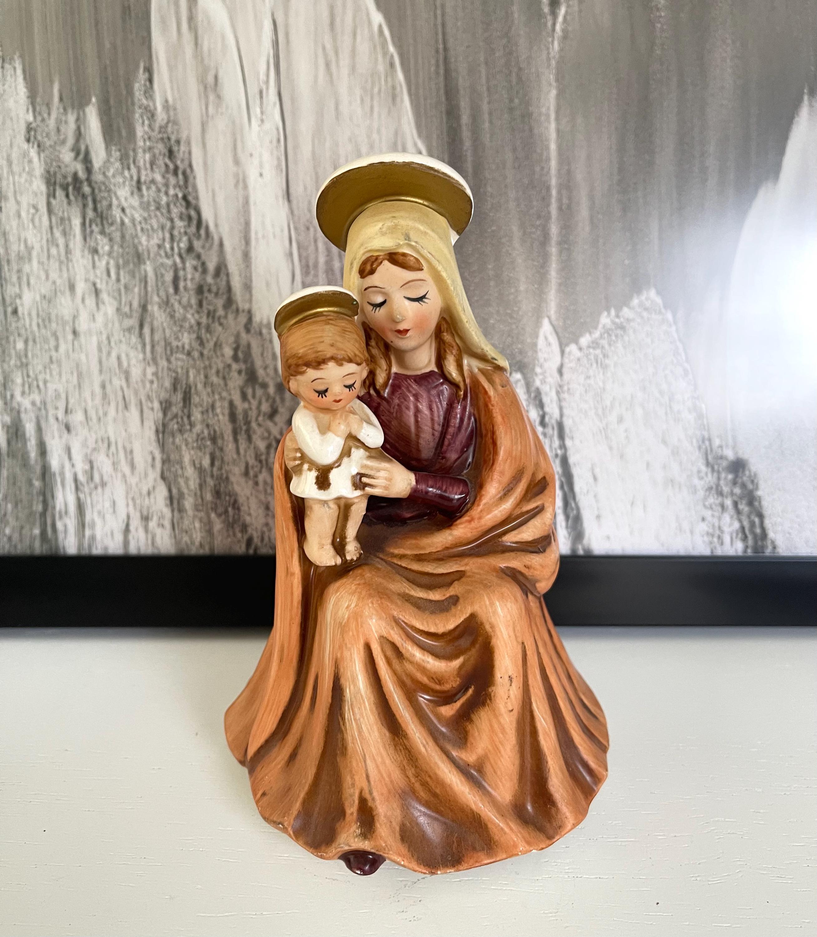 Vintage Virgin Mary, Blessed Mother With Baby Jesus Rotating Music