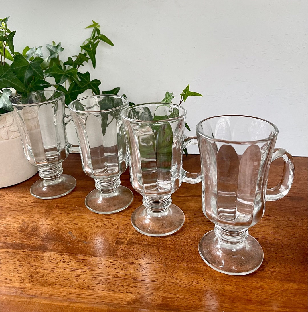 4 Libbey Milan Irish Coffee Mugs Vintage Clear Glass Mugs Pedestal