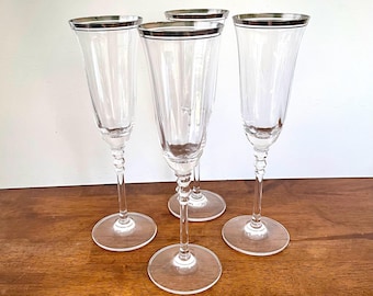 Sonata Platinum by Mikasa Fluted Champagne Glasses Set of 4