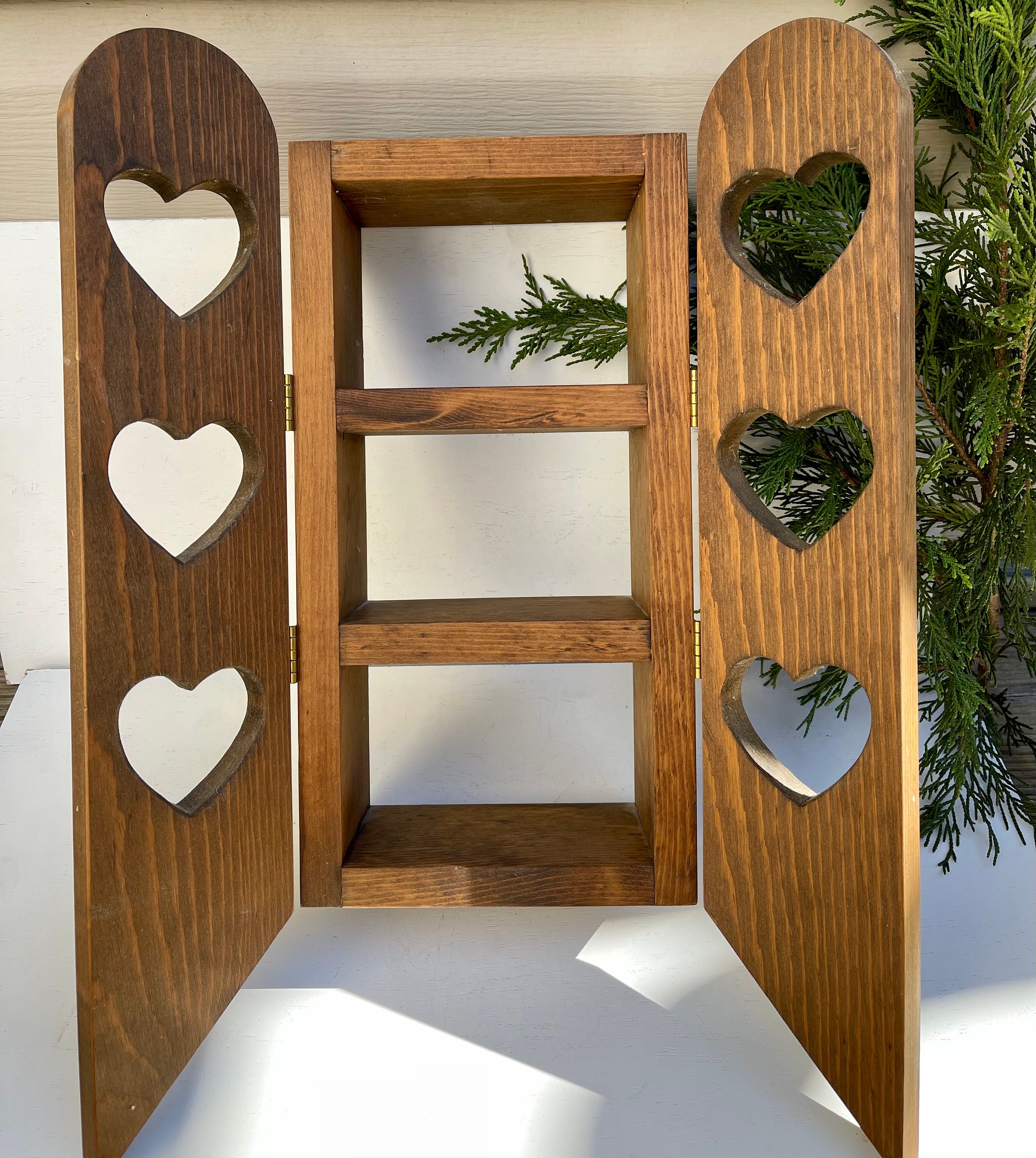 Rustic Wooden Wall Hanging Hearts Shelf with DoorsVintage Etsy