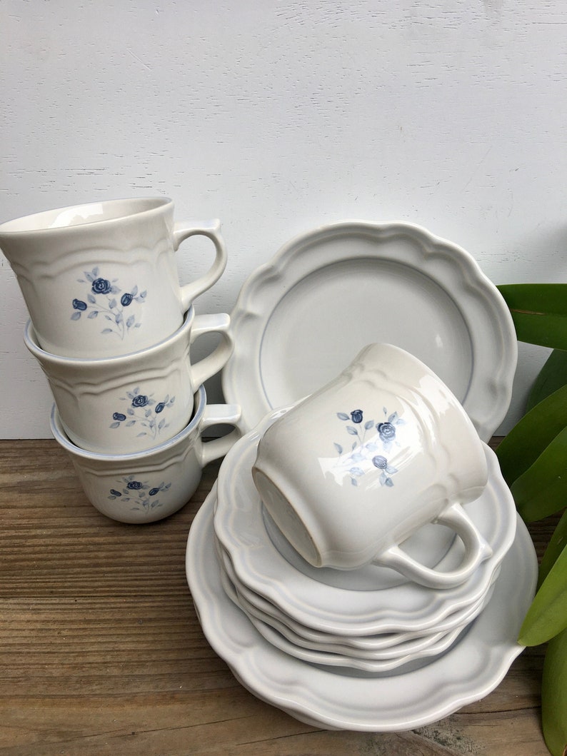 12 Piece Set Pfaltzgraff Blue Rose Pattern Vintage Etsy