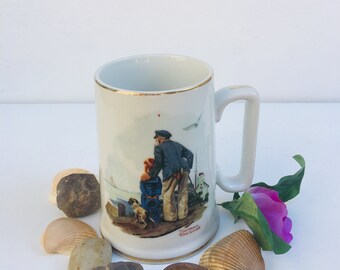 Vintage Norman Rockwell Mug: "Looking Out To Sea" Collectible with Gold Trim