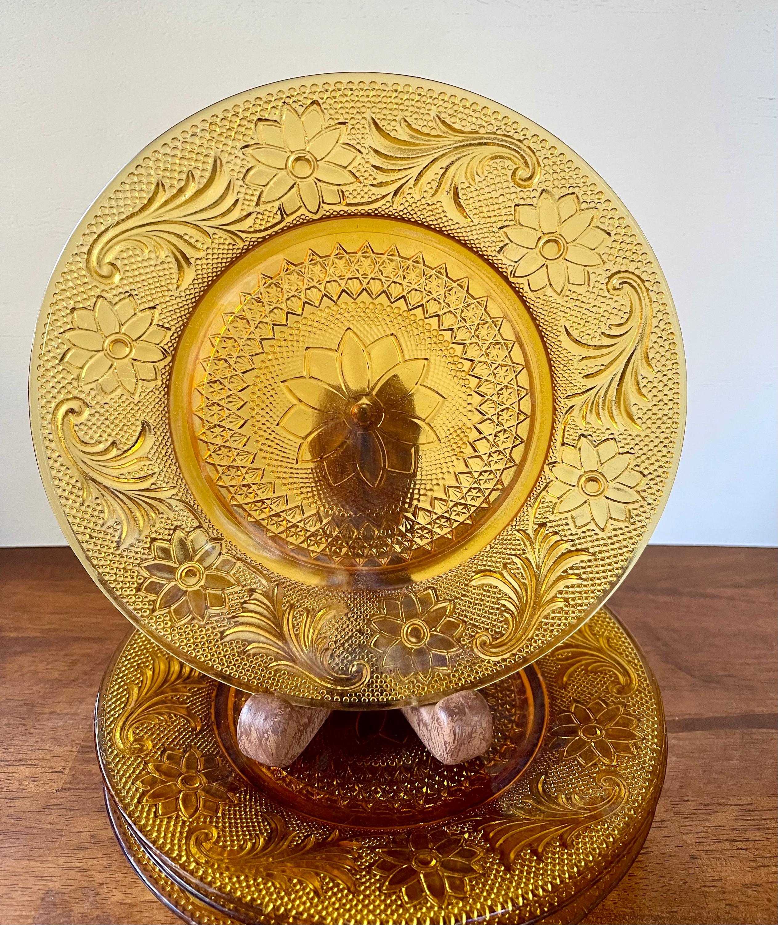 Indiana Tiara Indiana Amber Sandwich Glass 8 1/4” Set of 4