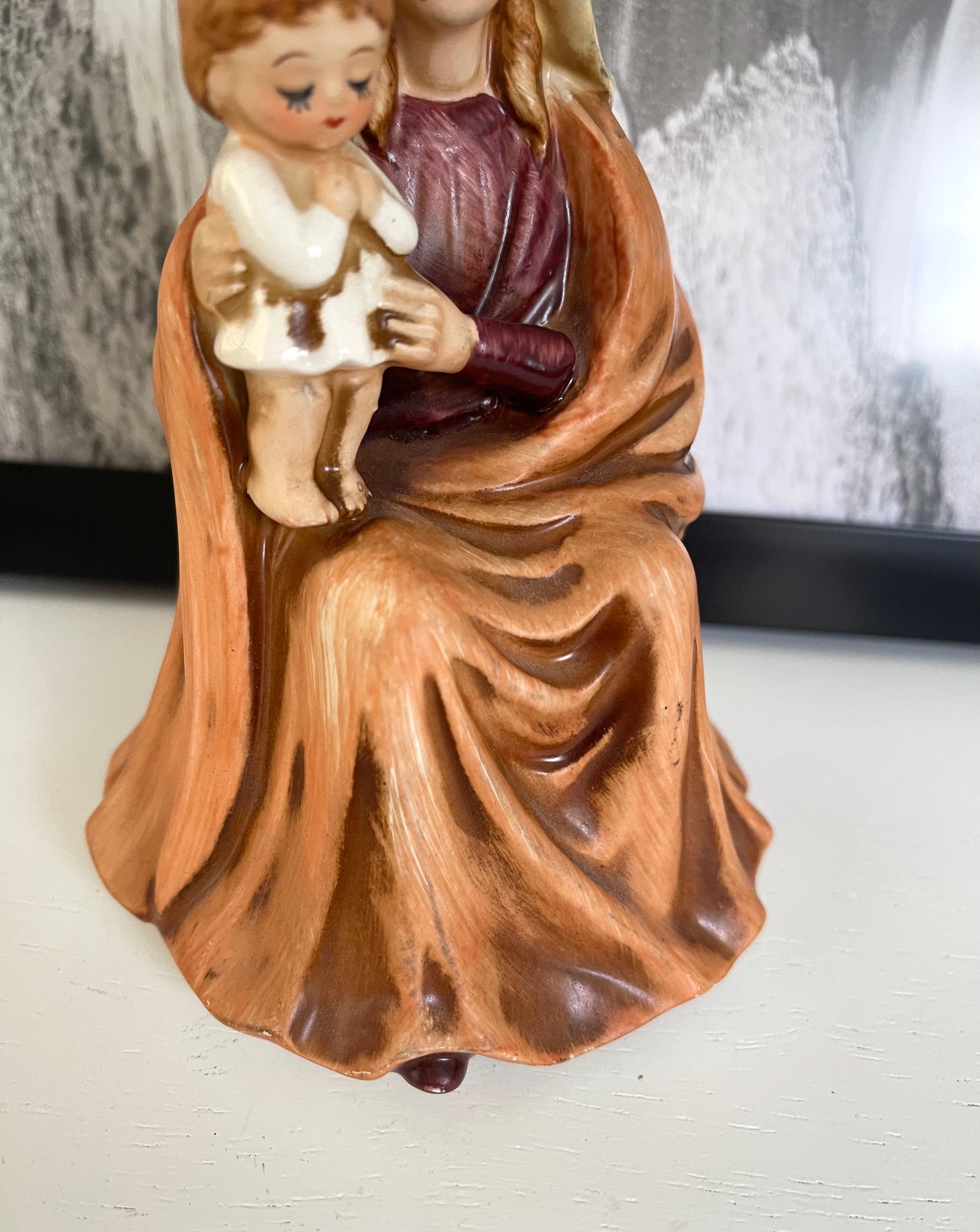Vintage Virgin Mary, Blessed Mother With Baby Jesus Rotating Music