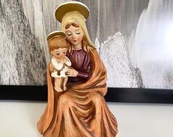Vintage Virgin Mary, Blessed Mother With Baby Jesus Rotating Music