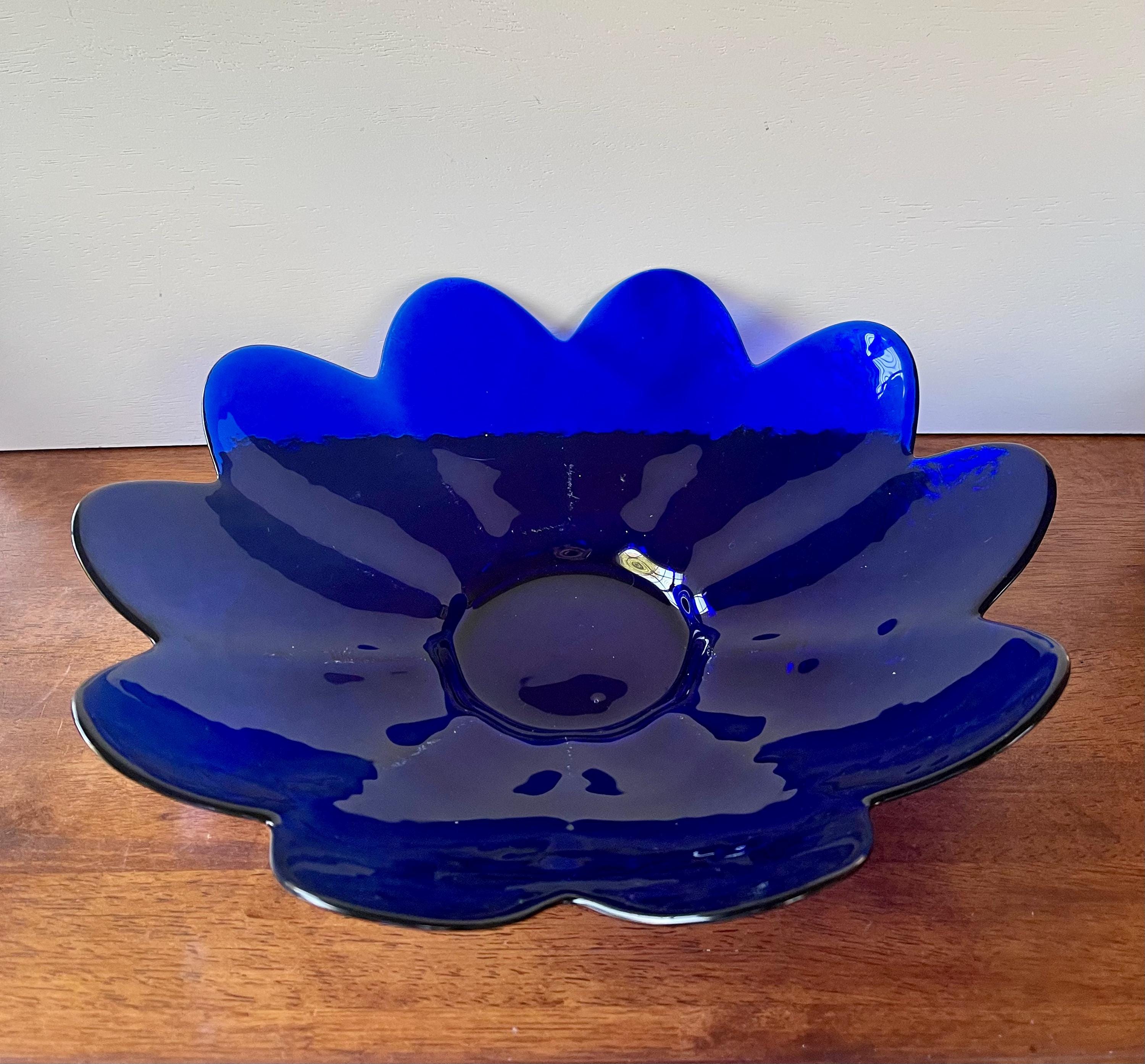 Yalos Casa Murano Cobalt Blue Flower Shaped Glass Bowl 13