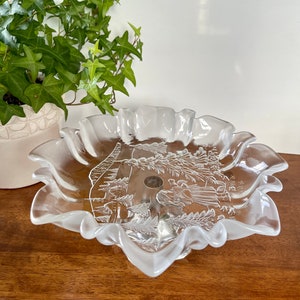Vintage Mikasa Crystal Bon Bon Plate: Christmas Story Pedestal Serving Dish
