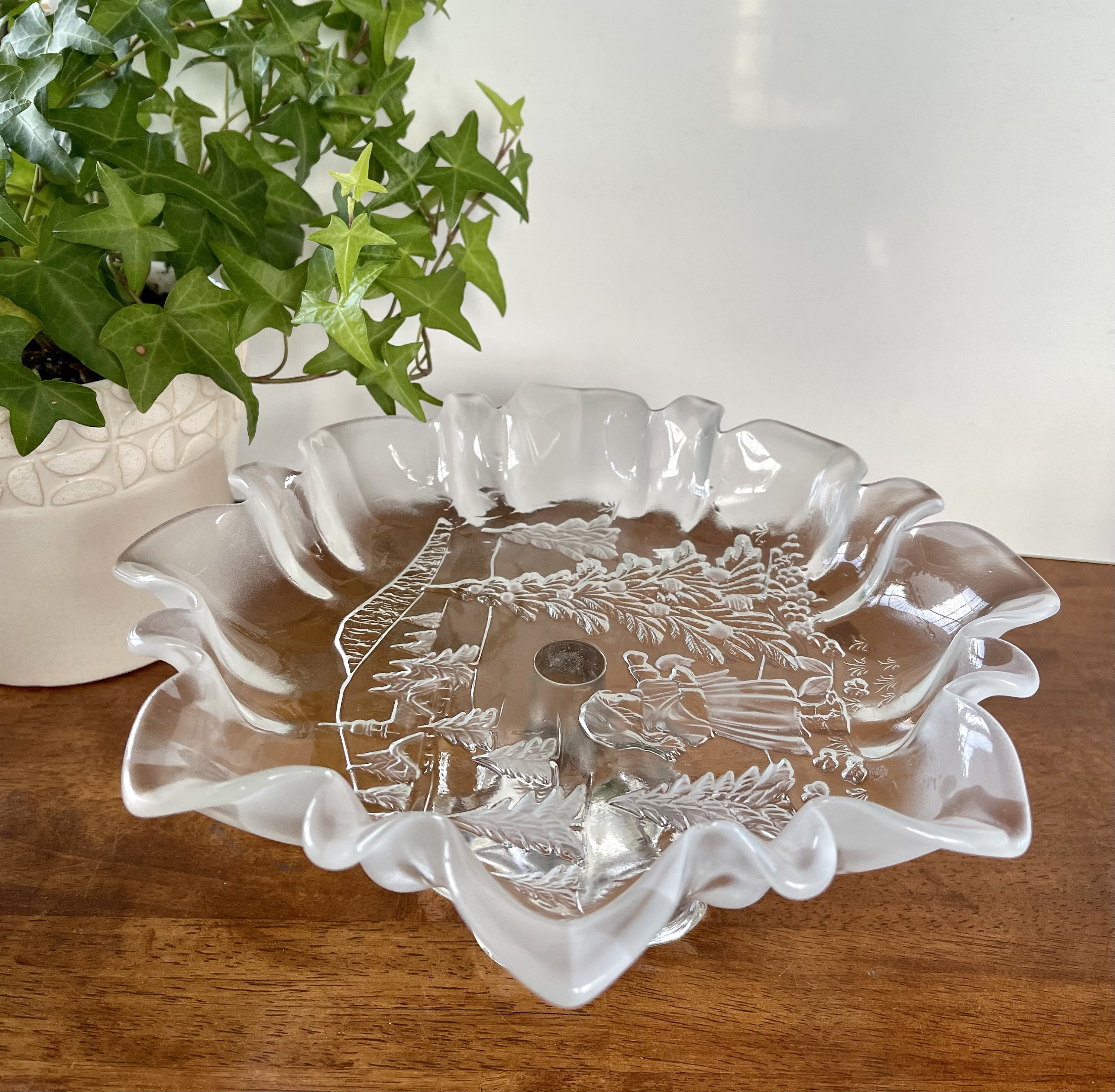 Vintage Mikasa Crystal Bon Bon Plate: Christmas Story Pedestal