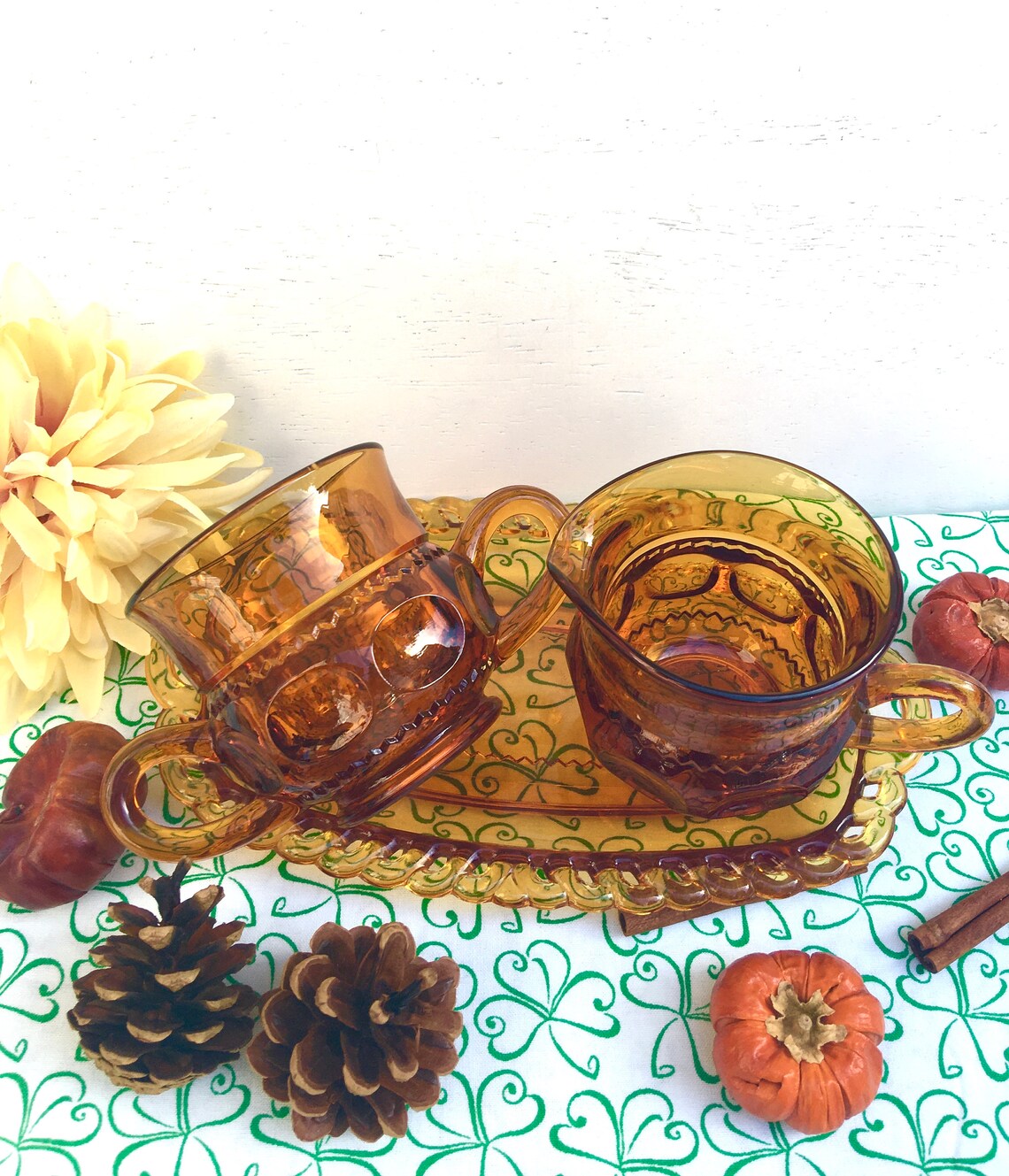 1960s Indiana Amber Glass Sugar Bowl Creamer and Tray Kings Etsy