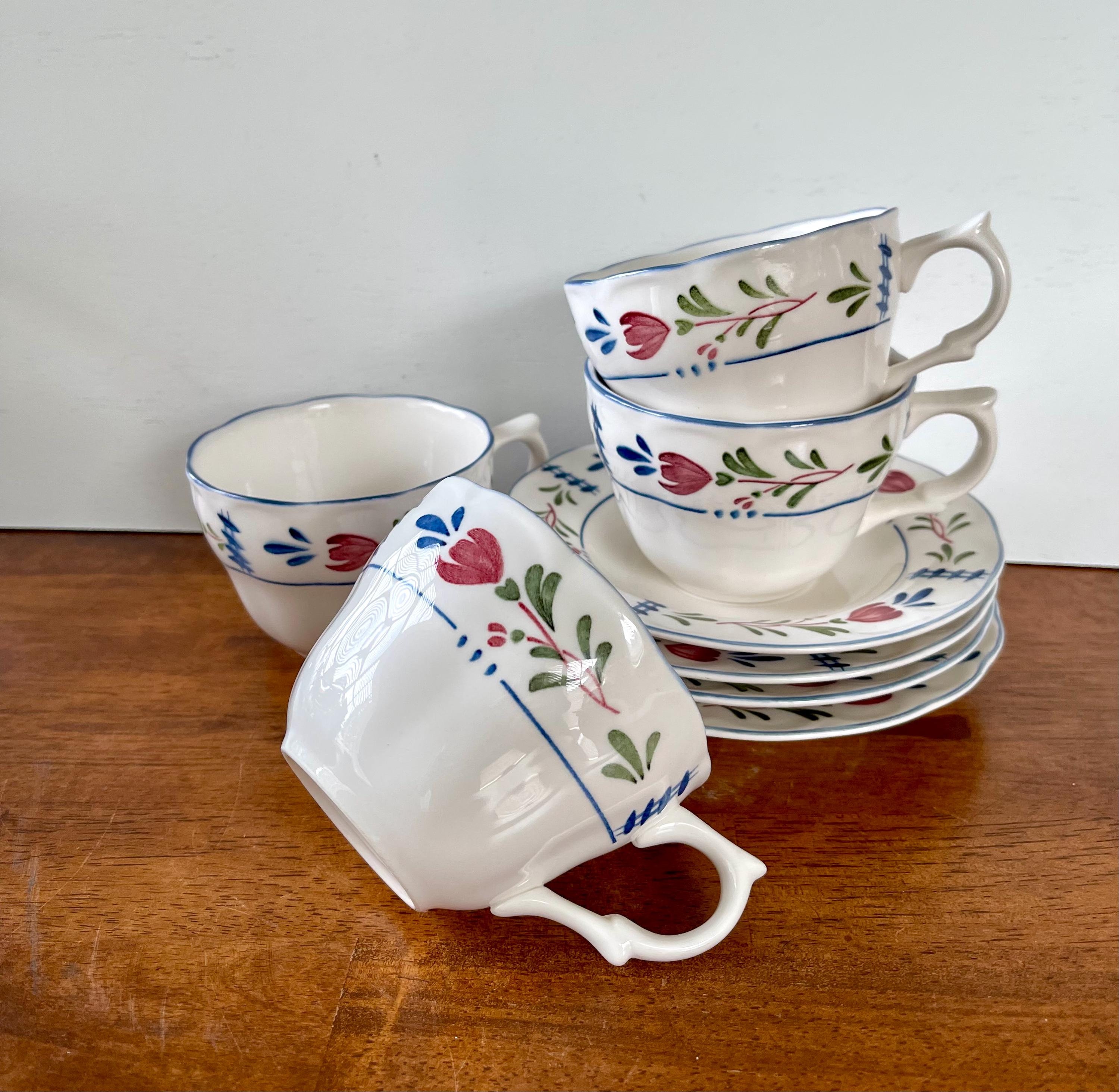 Provincial Designs by Nikko Set of 4 Cups With Matching Saucers in