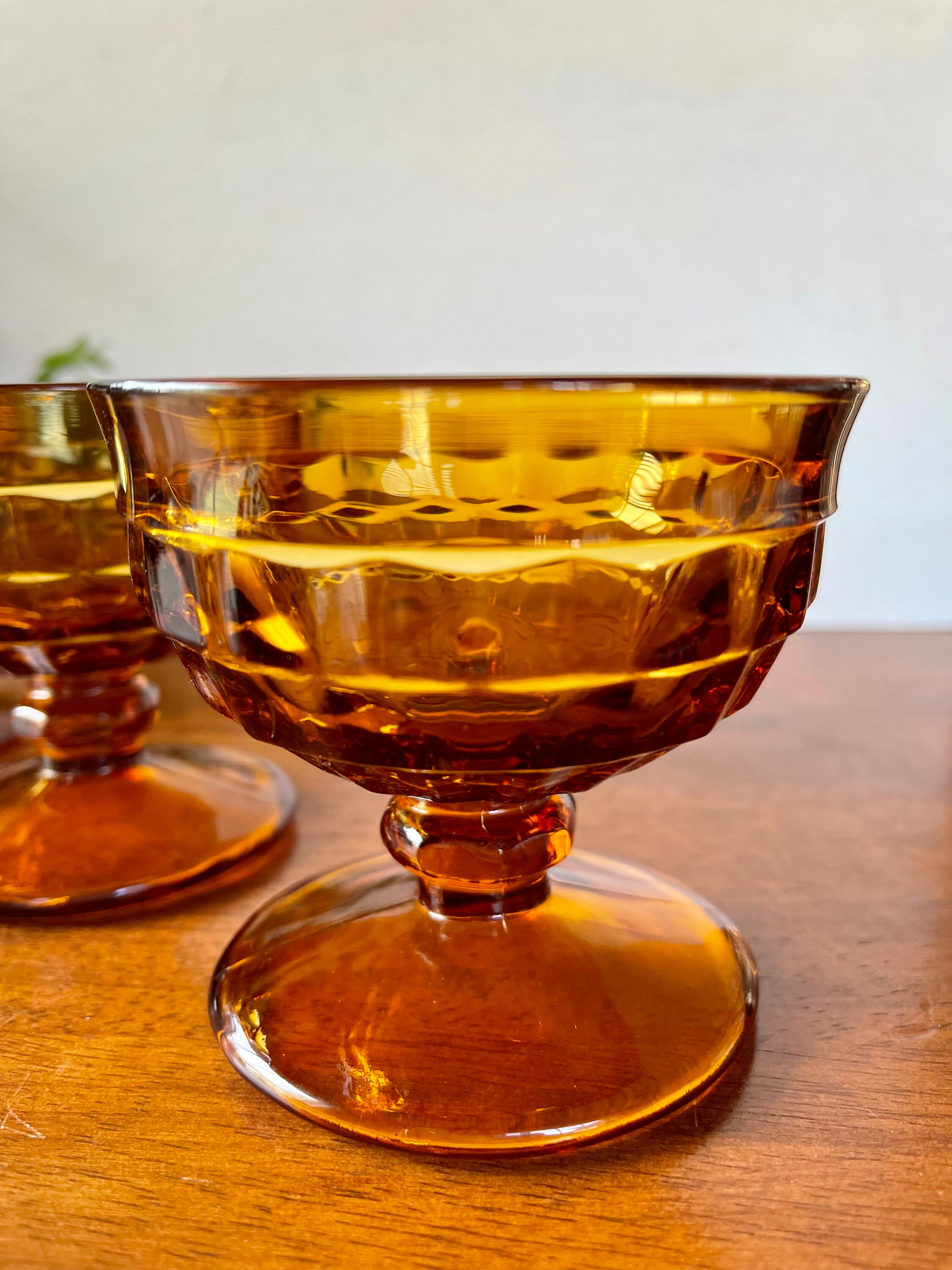Vintage Amber Glass Dessert Bowls - Set of 4 Retro Sherbet Cups - Etsy