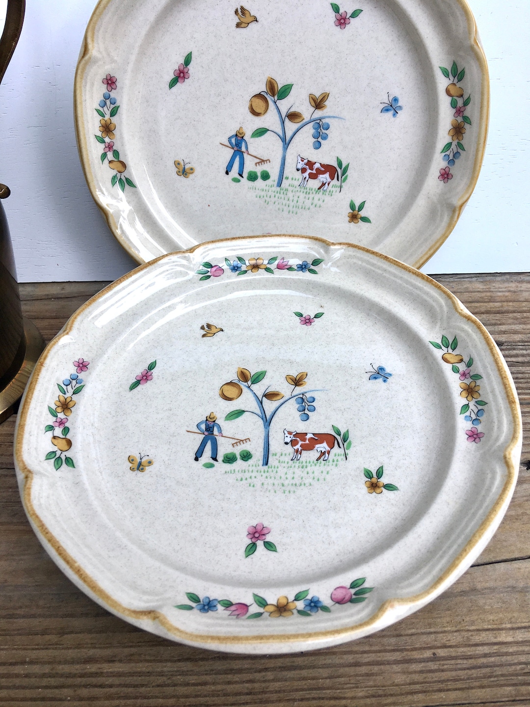 HEARTLAND 皿 4枚 Vintage Heartland Stoneware Salad Plates - Farmhouse Kitchen Decor