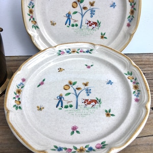 Vintage Heartland Stoneware Salad Plates - Farmhouse Kitchen Decor, Set of 4