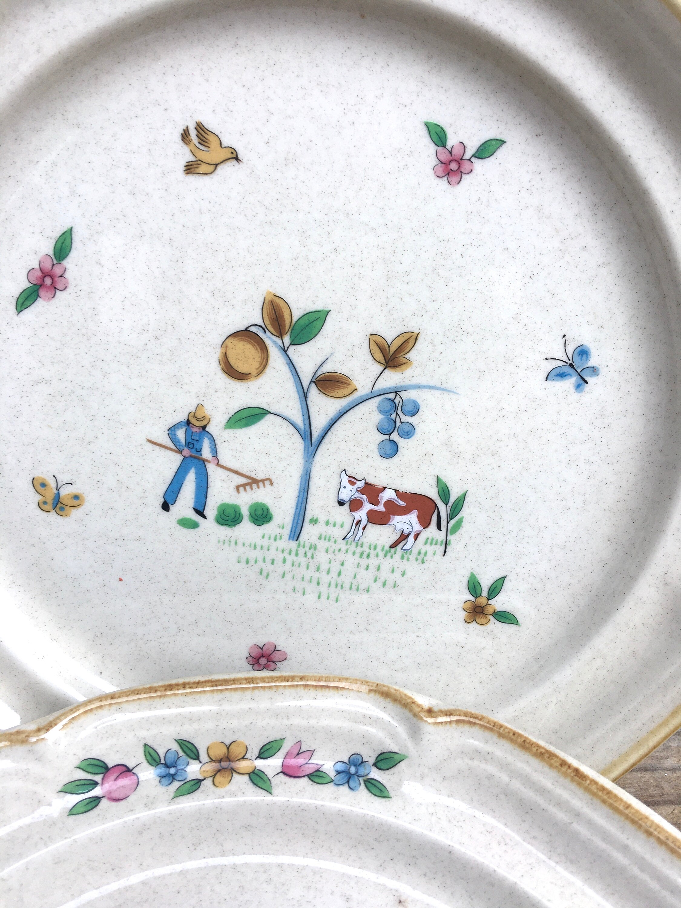 Vintage Heartland Stoneware Salad Plates - Farmhouse Kitchen Decor