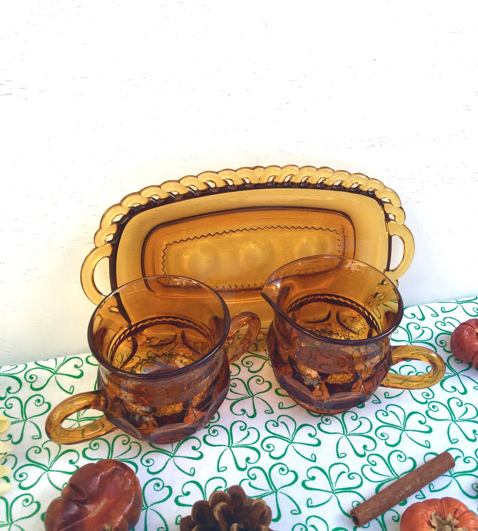 1960s Indiana Amber Glass Sugar Bowl Creamer and Tray Kings Etsy