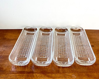 Vintage MCM Clear Pressed Glass Corn on the Cob Holders Set of 4