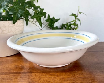 Vintage  La Primula 10” Bowl with Yellow Band in Between Blue Stripes  Handmade in Italy