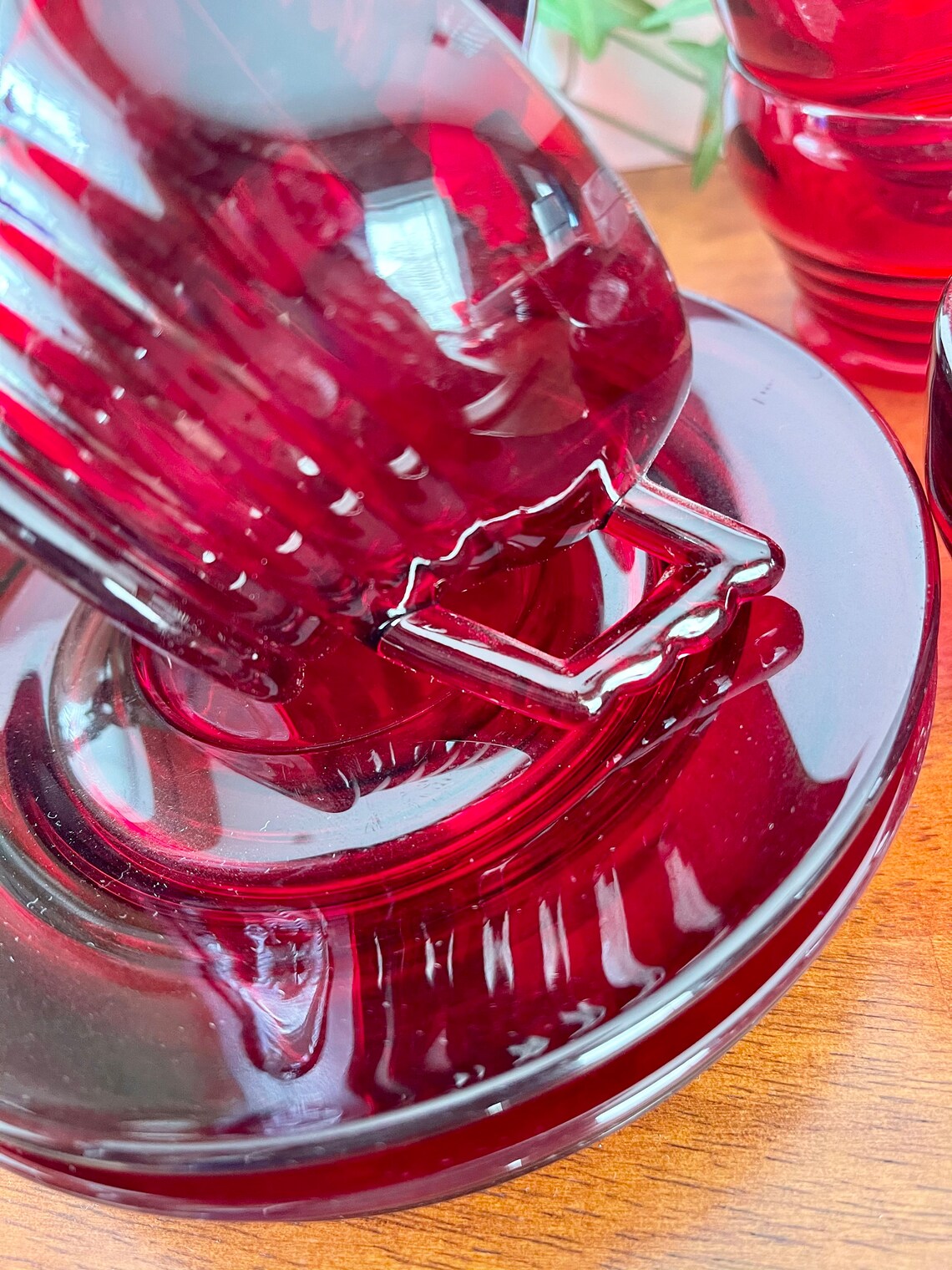 Vintage Ruby Red Glass Tea Cups with Saucers Set of Four Etsy