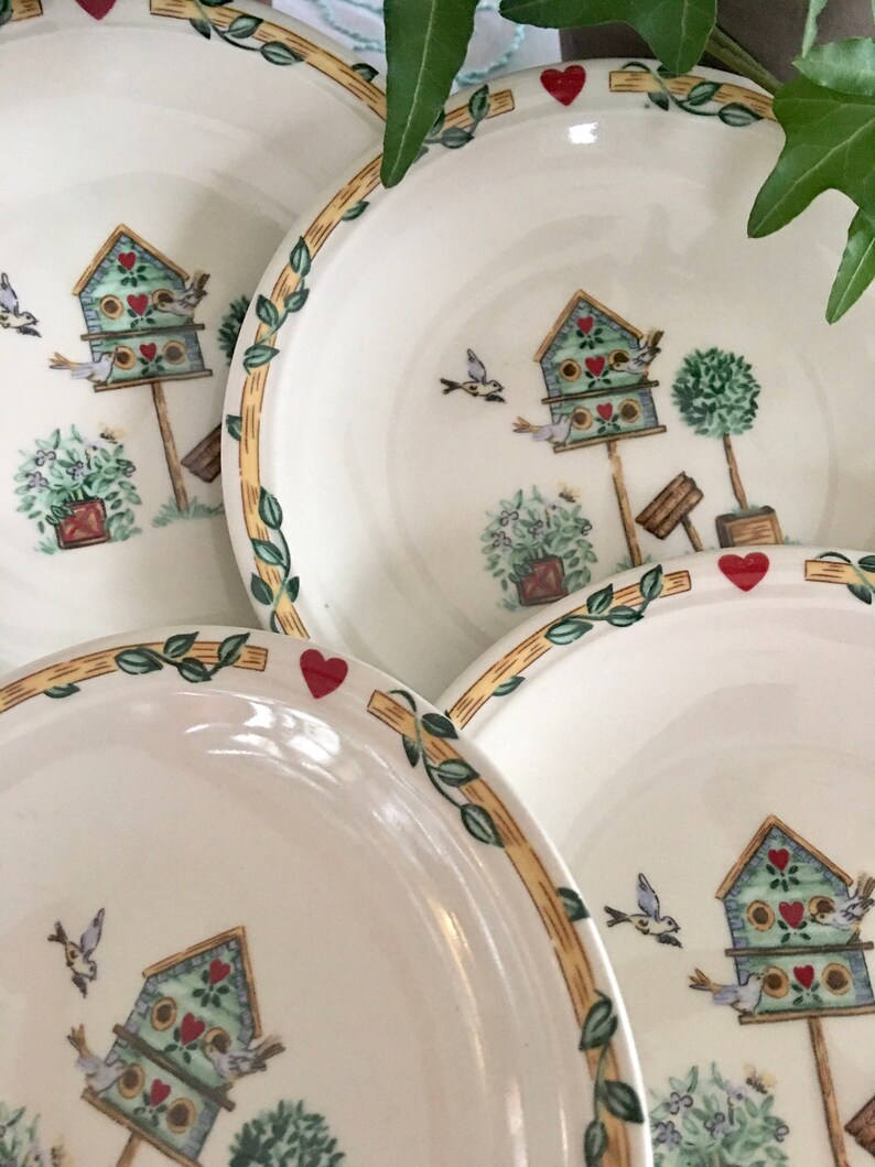 4 Thompson Pottery Birdhouse Salad Plates Vintage Plates | Etsy